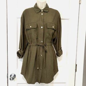 Zara Olive Green Utility Shirt Dress
